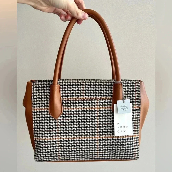 a new day Satchel Handbag,Multicolored/Brown/Green/White Houndstooth Crossbody - Picture 5 of 15